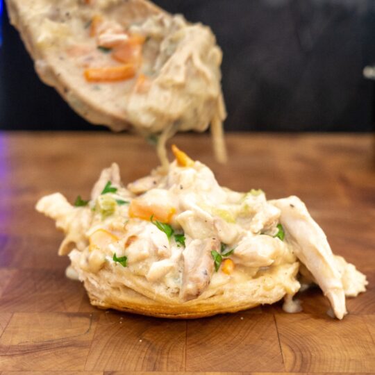 Chicken A LA King On A Flaky Biscuit