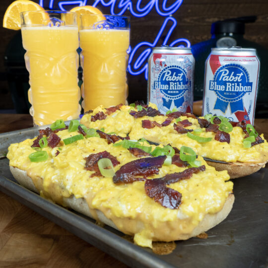 Beermosas with French Bread Breakfast Pizza