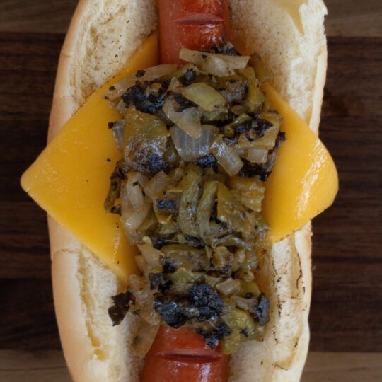 Beer Soaked Hatch Chile Hot Dog